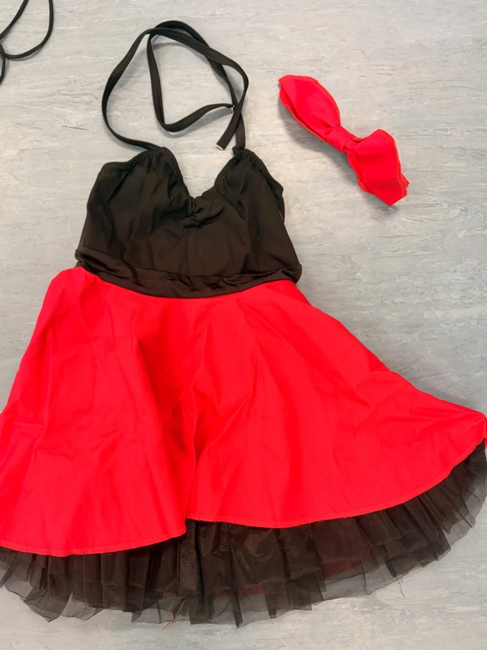 Girls Red and Black Dance Costume Dress with Red Bow